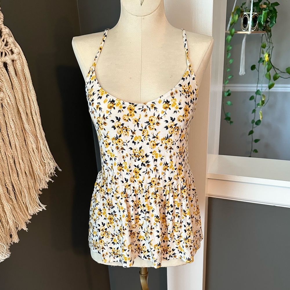 American Eagle Outfitters Floral Tank Top - Yellow and White